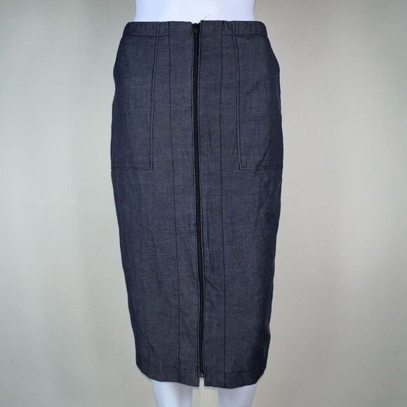 Halogen Stretch Denim Full Zip Front Plaque Pocket Skirt - Picture 1 of 14